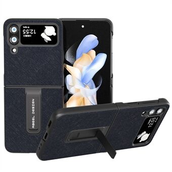 ABEEL För Samsung Galaxy Z Flip3 5G Kickstand Kohud Läderbelagd PC-fodral Cross Texture Telefonskal