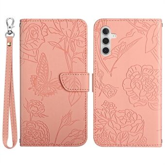 Butterfly Flower Imprinted Phone Cover för Samsung Galaxy A13 5G / A04s 4G (164,7 x 76,7 x 9,1 mm), Skin-touch PU-läder plånboksfodral Flip Stand Fodral med handrem