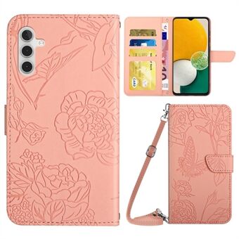 Imprinting Butterfly Flower telefonfodral för Samsung Galaxy A13 5G / A04s 4G (164,7 x 76,7 x 9,1 mm), Axelrem Design Anti Scratch PU-läder Stand Skin-touch Cover