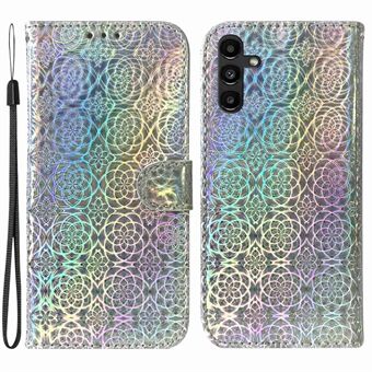 För Samsung Galaxy A13 5G / A04s 4G (164,7 x 76,7 x 9,1 mm) Stand plånbok PU-läderfodral Bländande blommönster Folio Flip-telefonfodral