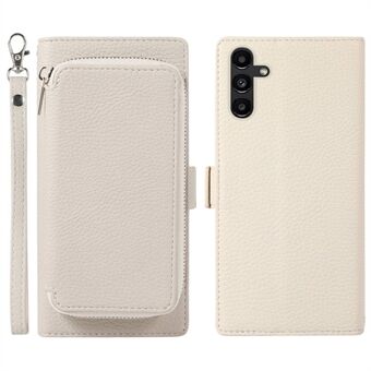 För Samsung Galaxy A13 5G / A04s 4G (164,7 x 76,7 x 9,1 mm) 2-i-1 Litchi Texture Magnetic Zipper Card Bag + PU-läder Fullt skydd Stand Plånboksfodral med handrem