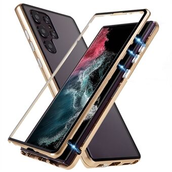 För Samsung Galaxy S22 Ultra 5G Full Protection Telefonfodral Dubbelsidigt härdat glas + Magnetisk metallramfodral med lås