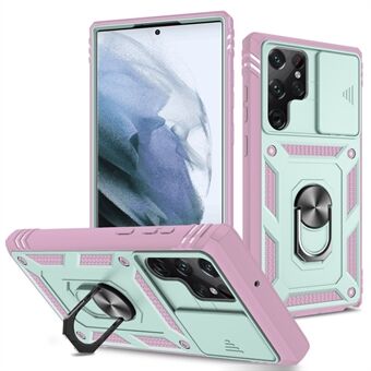 För Samsung Galaxy S22 Ultra 5G telefonfodral Hård PC + Flexibelt TPU-skydd med roterande hållare Stativ och kameralinsskydd