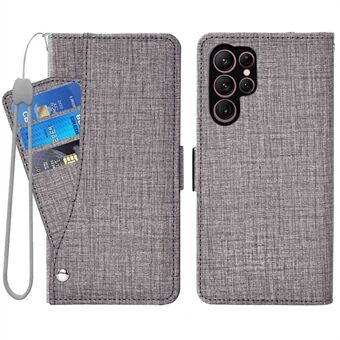 För Samsung Galaxy S22 Ultra 5G Jean Cloth Texture Magnetisk stängning Telefonfodral Roterande kortplats Design Plånbok Läderskydd med Stand