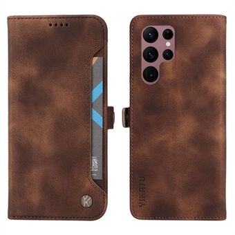 YIKATU YK-002 för Samsung Galaxy S22 Ultra 5G Skin-touch Feeling telefonfodral, yttre kortplats Design plånbok Funktion PU- Stand skal