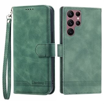 DIERFENG DF-03 Stand plånboksfodral för Samsung Galaxy S22 Ultra 5G, PU-läderlinjer med tryckt mobilfodral