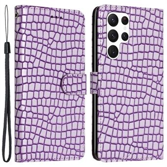 För Samsung Galaxy S22 Ultra 5G läderfodral Crocodile Texture Stand Plånbok Telefonfodral med handrem