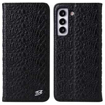 FIERRE SHANN för Samsung Galaxy S22 5G Top Layer Kohud Läder Krokodil Texture Stand Magnetisk telefonfodral