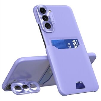 För Samsung Galaxy S22 5G korthållare Design PU-läder + PC-telefonfodral Metalllinsram Stativ Anti-droppskydd