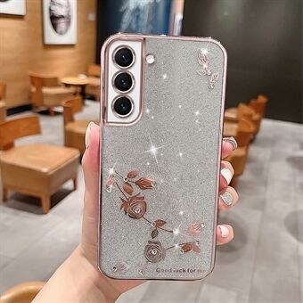 Anti-drop glitter telefonfodral för Samsung Galaxy S22 5G, galvanisering strass design blommönster dekor Anti Scratch TPU stötfångare