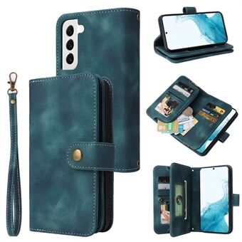 Skyddande telefonfodral för Samsung Galaxy S22 5G Zipper Pocket Flip Läderplånbok Anti- Scratch telefonskal med remmar