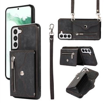 För Samsung Galaxy S22 5G telefonfodral Kickstand RFID-blockerande kortväska PU-läder+TPU-fodral