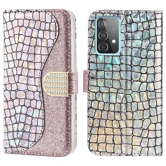 Krokodiltextur Glittrigt pulverskarvning PU- Stand Plånbok Telefonfodral Skal för Samsung Galaxy A33 5G