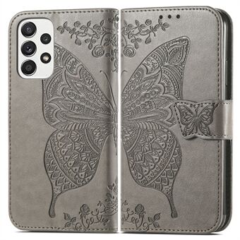 Imprinting Butterfly Flower Läderfodral för Samsung Galaxy A33 5G, Stand Telefonskydd