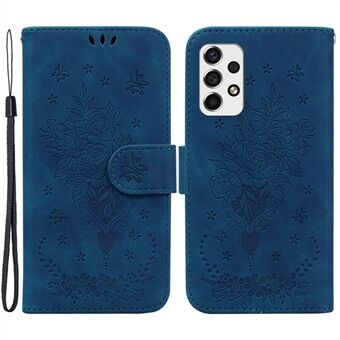 För Samsung Galaxy A33 5G Stand Plånbok Flip Läderfodral Imprinting Roses Butterflies Pattern Telefonskal