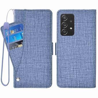 För Samsung Galaxy A33 5G Jean Cloth Texture PU-läder plånboksfodral Stand Magnetlås Telefonskydd med roterande kortplats