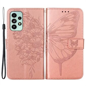 För Samsung Galaxy A53 5G magnetiskt lås telefonfodral med intryck av Big fjäril blommönster PU-läder Anti-fall plånboksfodral