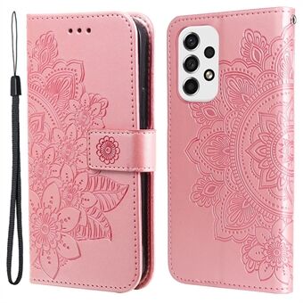 Välskyddad präglande blomma Dubbelsidigt magnetlås PU- Stand Plånbok Telefonfodral Skal med handrem för Samsung Galaxy A53 5G