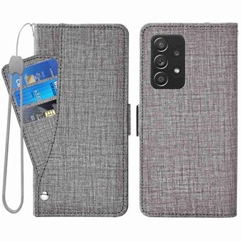 För Samsung Galaxy A53 5G Jean Cloth Texture Telefonskydd PU-läder Stand Roterande kortplats Folio Flip-fodral