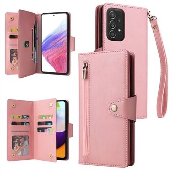 För Samsung Galaxy A53 5G Flera kortplatser Telefonskydd Nitspänne PU Läder Telefonfodral Stand plånbok med rem