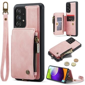 CASEME C20-serien för Samsung Galaxy A53 5G RFID-blockerande blixtlåsficka Stativfodral PU-läderbelagd TPU-handväska Plånbok Telefonskydd med rem