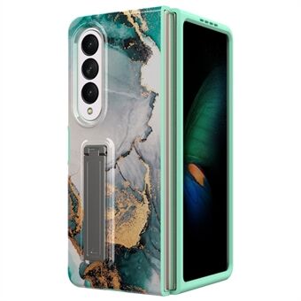 För Samsung Galaxy Z Fold4 5G Hidden Kickstand Vikbart telefonfodral Marmormönster tryckt PC+TPU-fodral med skärmfilm av härdat glas