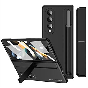 För Samsung Galaxy Z Fold4 5G Hidden Kickstand Vikbart telefonfodral Hård PC Pennplats Antidroppskydd med skärmfilm av härdat glas