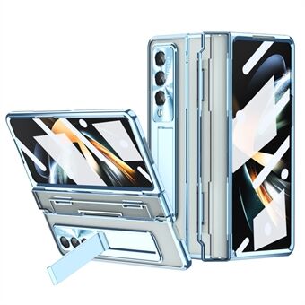 För Samsung Galaxy Z Fold4 5G Kickstand Hard PC Transparent telefonfodral Elektroplätering Vikbart skal med härdat glasfilm