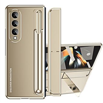 För Samsung Galaxy Z Fold4 5G Gångjärnsskydd Kickstand Telefonfodral Hårt PC Stötsäkert Anti-Drop skal med skärmfilm av härdat glas