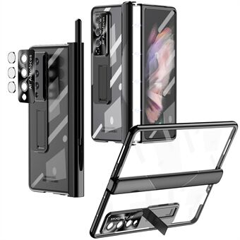 För Samsung Galaxy Z Fold4 5G Magnetic Pen Slot Gångjärn PC Cover Kickstand Transparent telefonfodral med härdat glasfilm / Stylus Penna