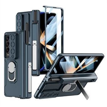 GKK för Samsung Galaxy Z Fold4 5G gångjärnsskydd Hårt PC-fodral Ring Kickstand Telefonskydd med skjutkameralinsskydd och härdat glasfilm