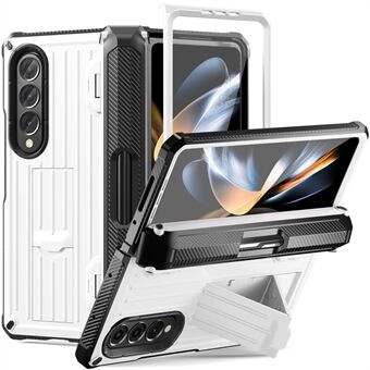 För Samsung Galaxy Z Fold4 5G Kickstand Telefonfodral Pennhållare Gångjärn PC+TPU-skal med PET-skärmskydd