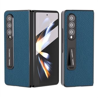 ABEEL För Samsung Galaxy Z Fold4 5G Kohud Läder+PC Kickstand Telefonfodral Litchi Texture Anti- Scratch Baksida med härdat glasfilm