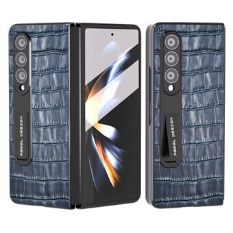 ABEEL För Samsung Galaxy Z Fold4 5G Crocodile Texture Kickstand Cover Kohud Läder+PC telefonfodral med härdat glasfilm