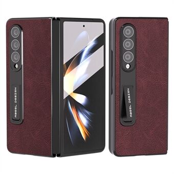 ABEEL för Samsung Galaxy Z Fold4 5G Stötsäkert PU-läder+PC-fodral Litchi Texture Kickstand Telefonfodral med film på framsidan