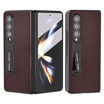 ABEEL För Samsung Galaxy Z Fold4 5G Kickstand Telefonfodral Äkta koläder+PC-fodral med framskärmsfilm