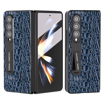 ABEEL För Samsung Galaxy Z Fold4 5G Kickstand Cover Äkta koläder+PC Texture Telefonfodral med härdat glasfilm