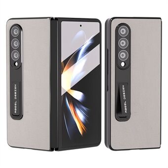 ABEEL för Samsung Galaxy Z Fold4 5G telefonfodral med skyddande textur i äkta koläder+PC Stativskydd med härdat glasfilm