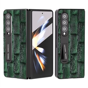 ABEEL för Samsung Galaxy Z Fold4 äkta koläder PC Fullt skyddande skal Mahjong Texture Kickstand Telefonfodral med skärmfilm