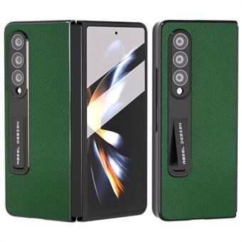 ABEEL För Samsung Galaxy Z Fold4 5G Kickstand Telefonfodral Kohud Läder hårt PC-fodral med härdat glasfilm