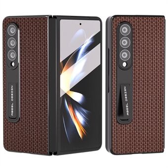 ABEEL För Samsung Galaxy Z Fold4 5G Fingeravtryckssäkert telefonfodral Kohud Läder Hårt PC-stödskydd med härdat glasfilm