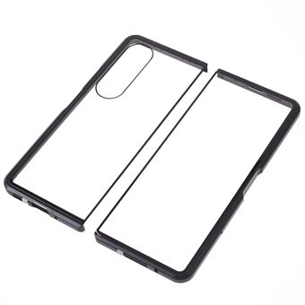 För Samsung Galaxy Z Fold4 5G telefonfodral Magnetisk adsorption metallram + härdat glas klart telefonfodral