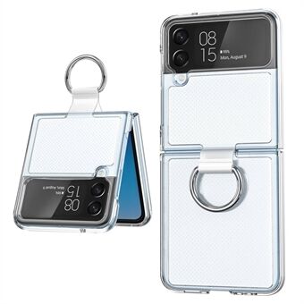 För Samsung Galaxy Z Flip4 5G Transparent PC+PVC-telefonfodral Ring Kickstand Design Matt anti- Scratch skal