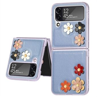 För Samsung Galaxy Z Flip4 5G Flower Decor Telefonfodral, PU Läderbeläggning PC Skyddsfodral