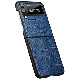 För Samsung Galaxy Z Flip4 5G Anti-drop Anti-slitage Krokodil Texture Äkta läder Kohud Läderbelagd PC vikbart mobiltelefonfodral