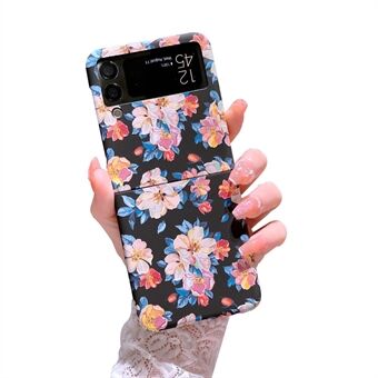 För Samsung Galaxy Z Flip4 5G Hård PC Blommönster Prägling Matt Anti-fingerprint Luminous Mobiltelefonfodral