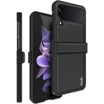 IMAK Ruiyi-serien för Samsung Galaxy Z Flip4 5G Carbon Fiber Texture Läderbelagd PC-fodral Dropsäkert telefonskal