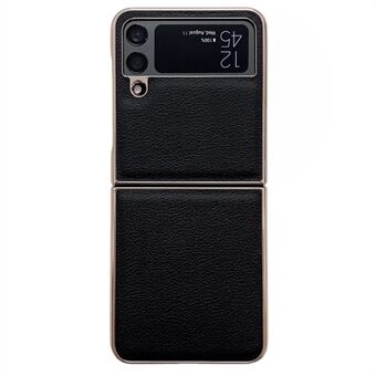 För Samsung Galaxy Z Flip4 5G Nano galvanisk telefonfodral Texturerat äkta kohudsläderbelagd hård PC-baksida