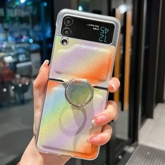 För Samsung Galaxy Z Flip4 5G Rainbow Gradient Color Glittrigt hopfällbart telefonfodral PU-läderbelagt PC-fodral med Ring