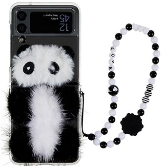 För Samsung Galaxy Z Flip4 5G Plysch Panda Decor PC-vikbart telefonfodral Anti Scratch Skyddsfodral med armband